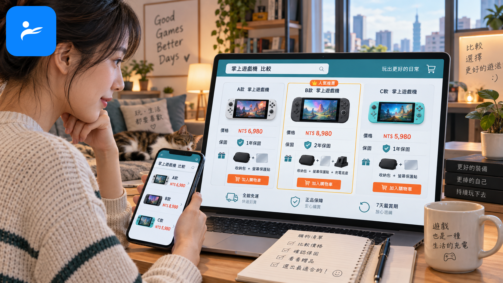 台灣消費者在電商平台比較掌機價格、保固與贈品