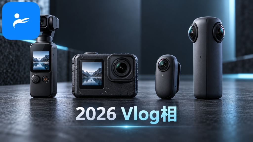 DJI 口袋雲台相機、運動相機、迷你穿戴相機與 360 相機並排展示