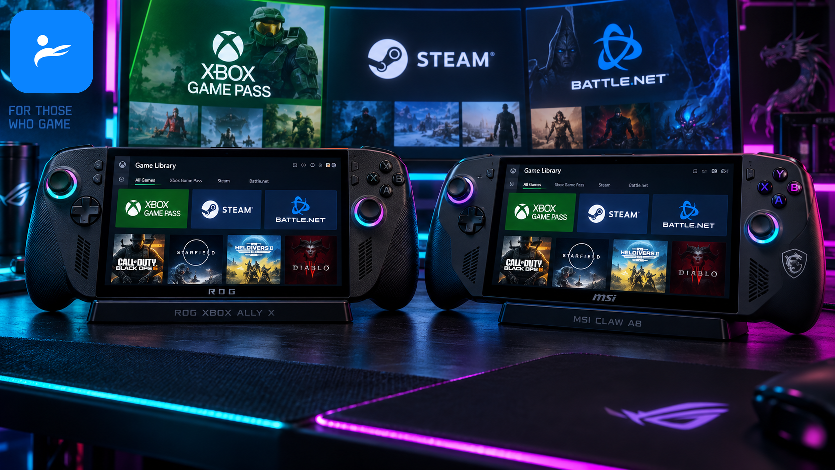 ROG Xbox Ally X與MSI Claw A8運行Xbox Game Pass、Steam和Battle.net遊戲平台