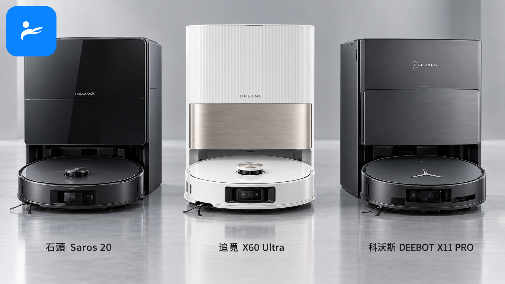 石頭 Saros 20、追覓 X60 Ultra 與科沃斯 DEEBOT X11 PRO 三台旗艦掃拖機器人並排比較