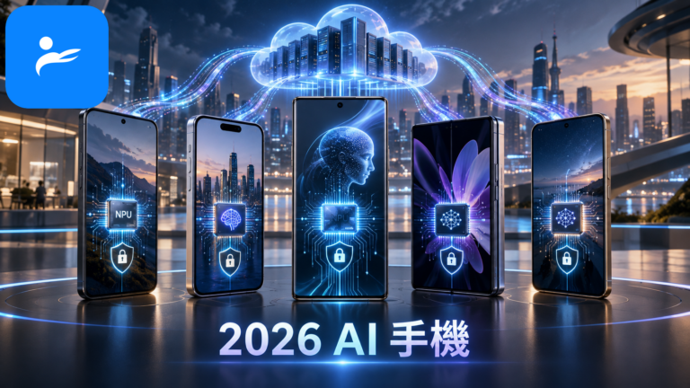 2026 年主流 AI 手機並排展示裝置端與雲端運算流程