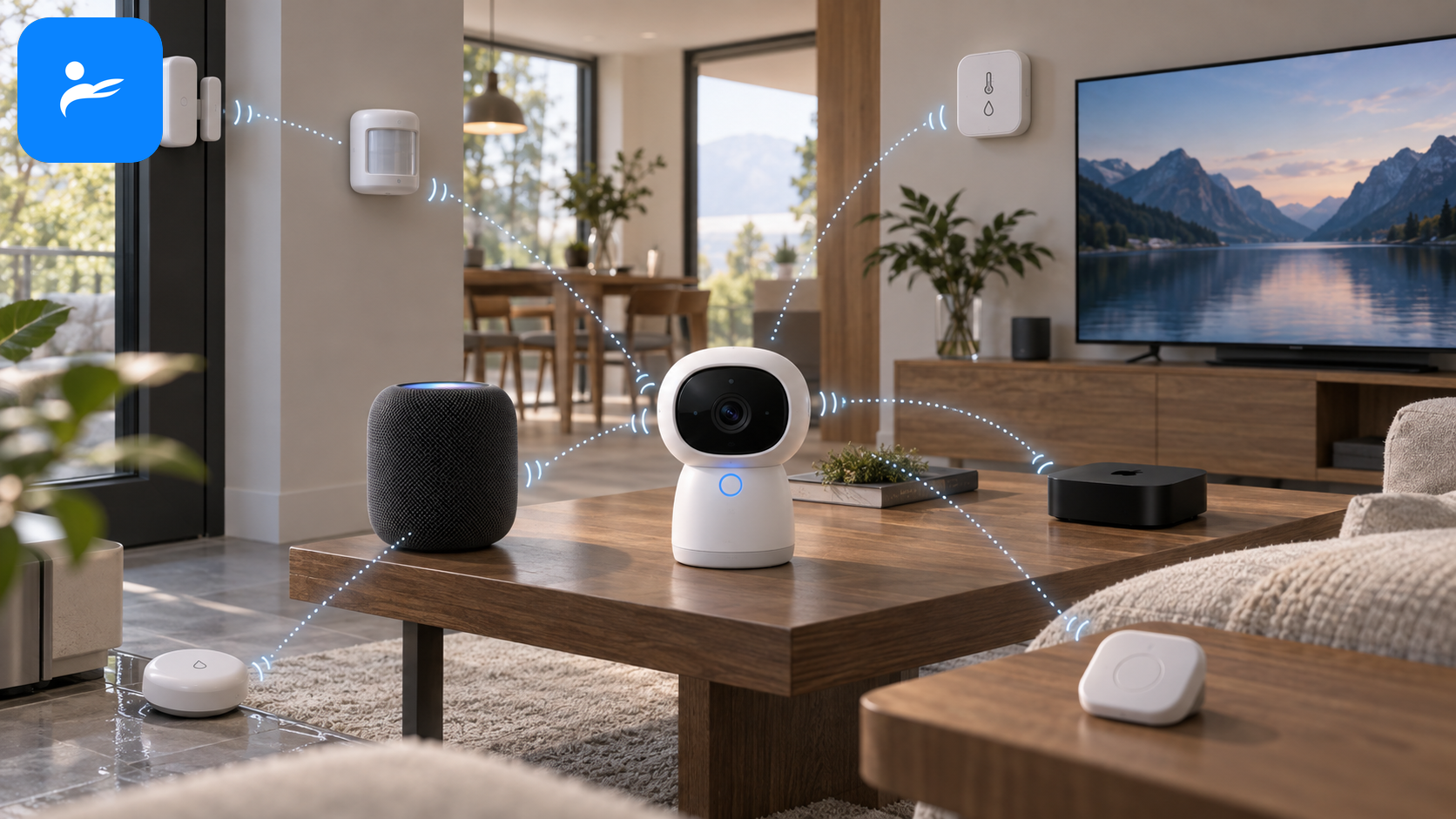 Aqara G3 與 HomePod、Apple TV 及多個 Zigbee 感測器組成智慧家庭系統