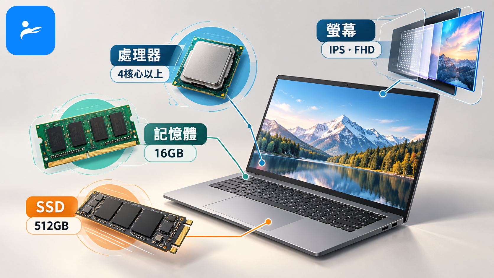 平價文書筆電的處理器、記憶體、SSD與螢幕規格拆解圖