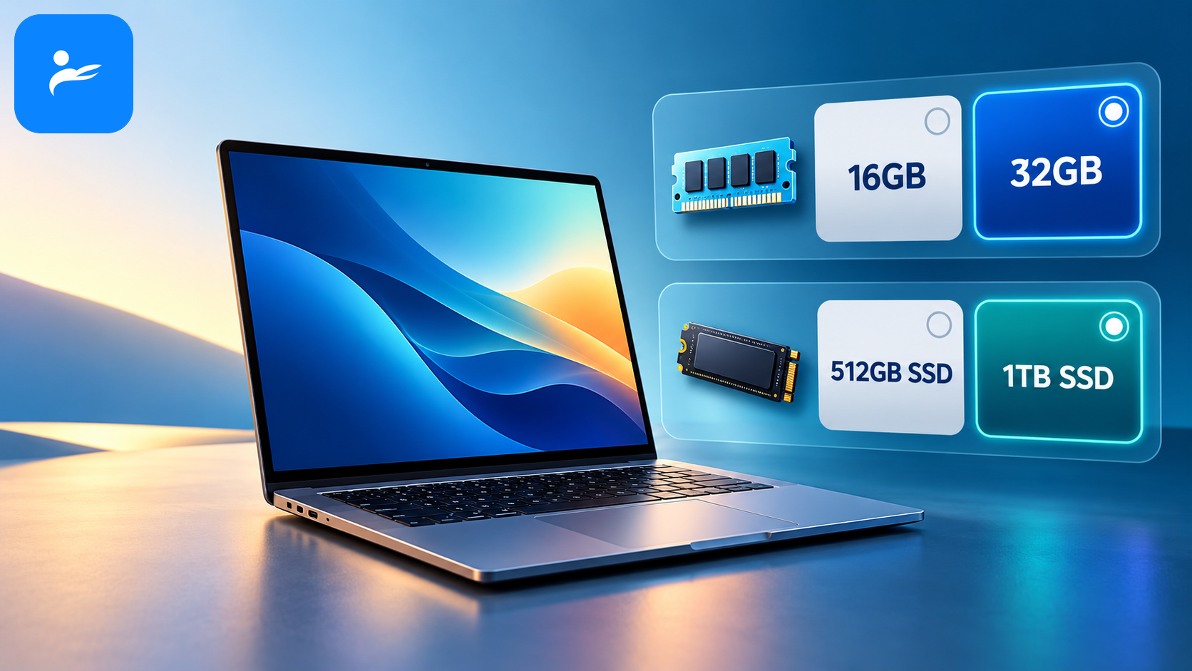 16GB、32GB 記憶體與 512GB、1TB SSD 選項卡，協助消費者選擇筆電規格
