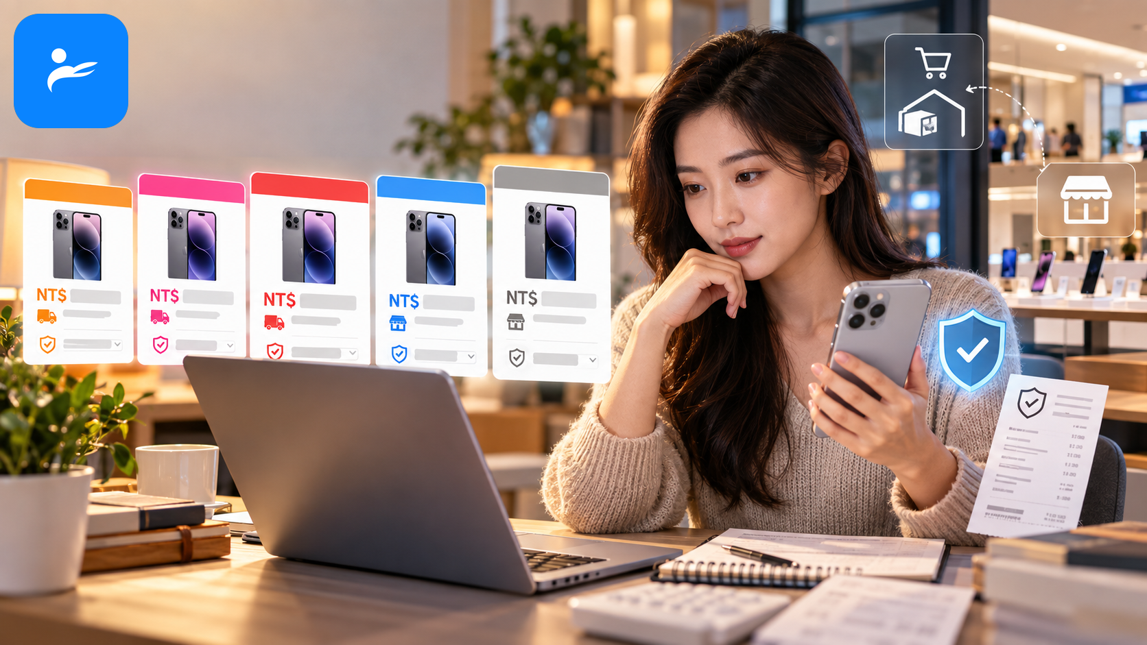 台灣消費者比較PChome、momo、蝦皮商城、燦坤與品牌門市的手機價格及保固