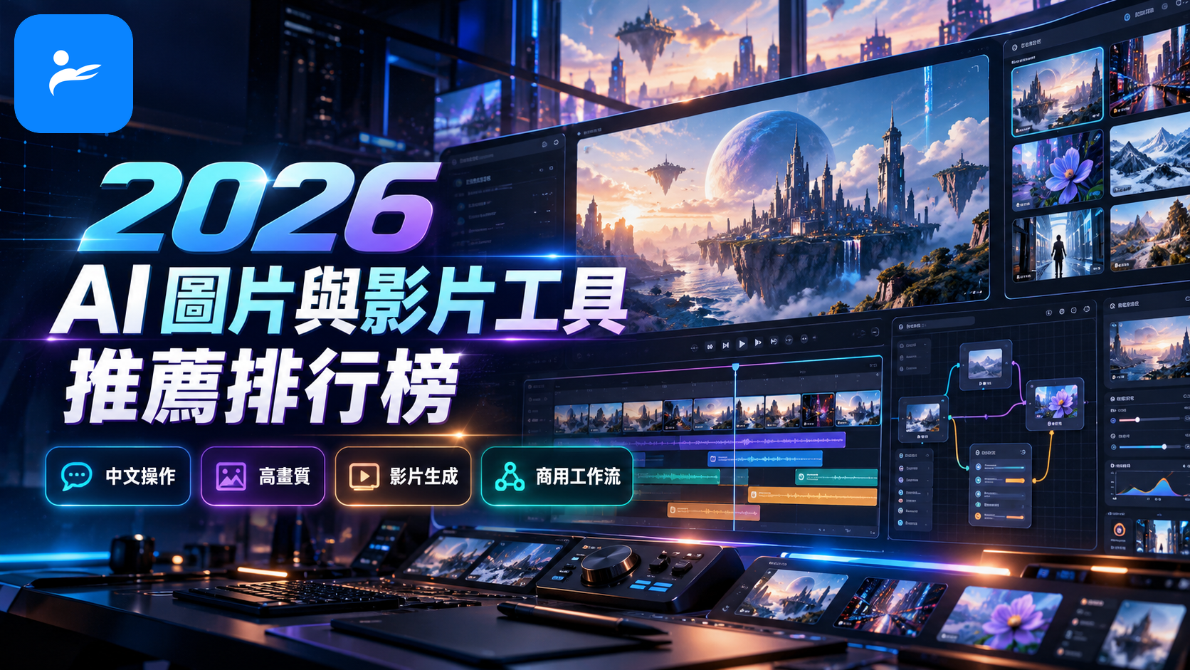 2026 年 AI 圖片與影片工具推薦排行榜,以中文操作、畫質、影片及商用工作流分類