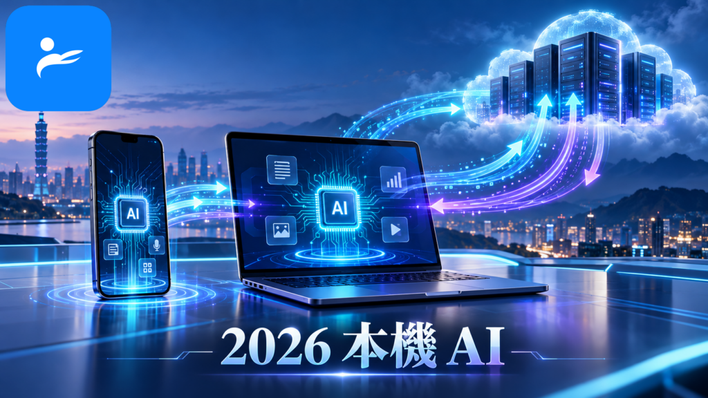 手機、筆電與雲端伺服器並列，圖解本機 AI 與雲端 AI 的資料流向