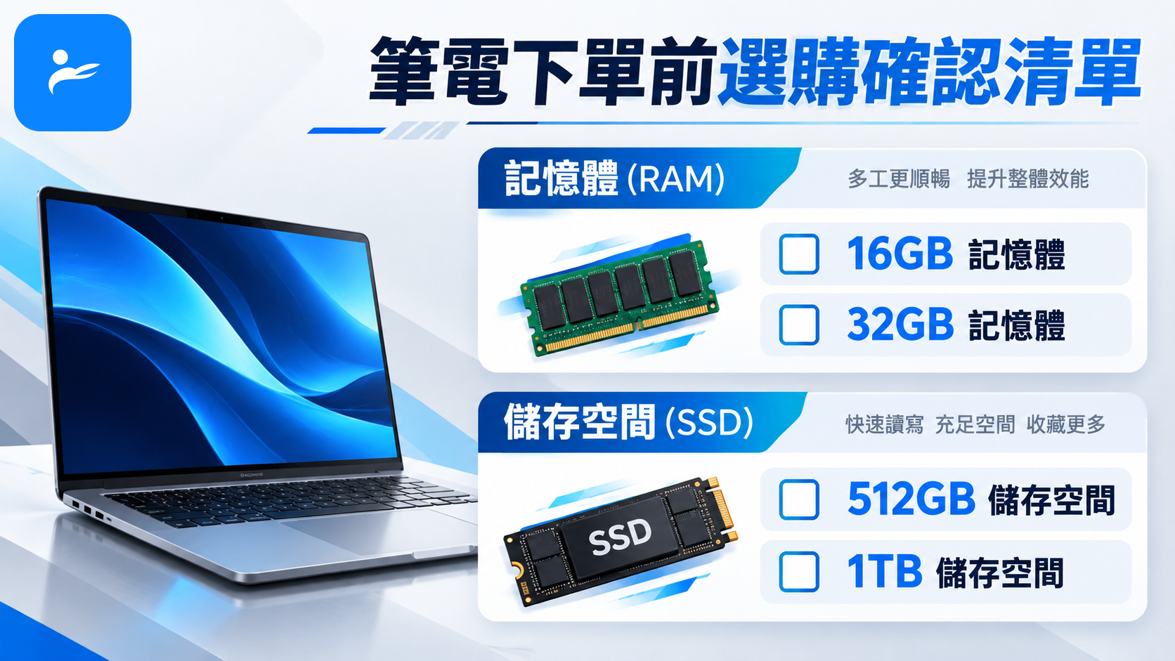 筆電下單前的16GB、32GB、512GB與1TB四項選購確認清單