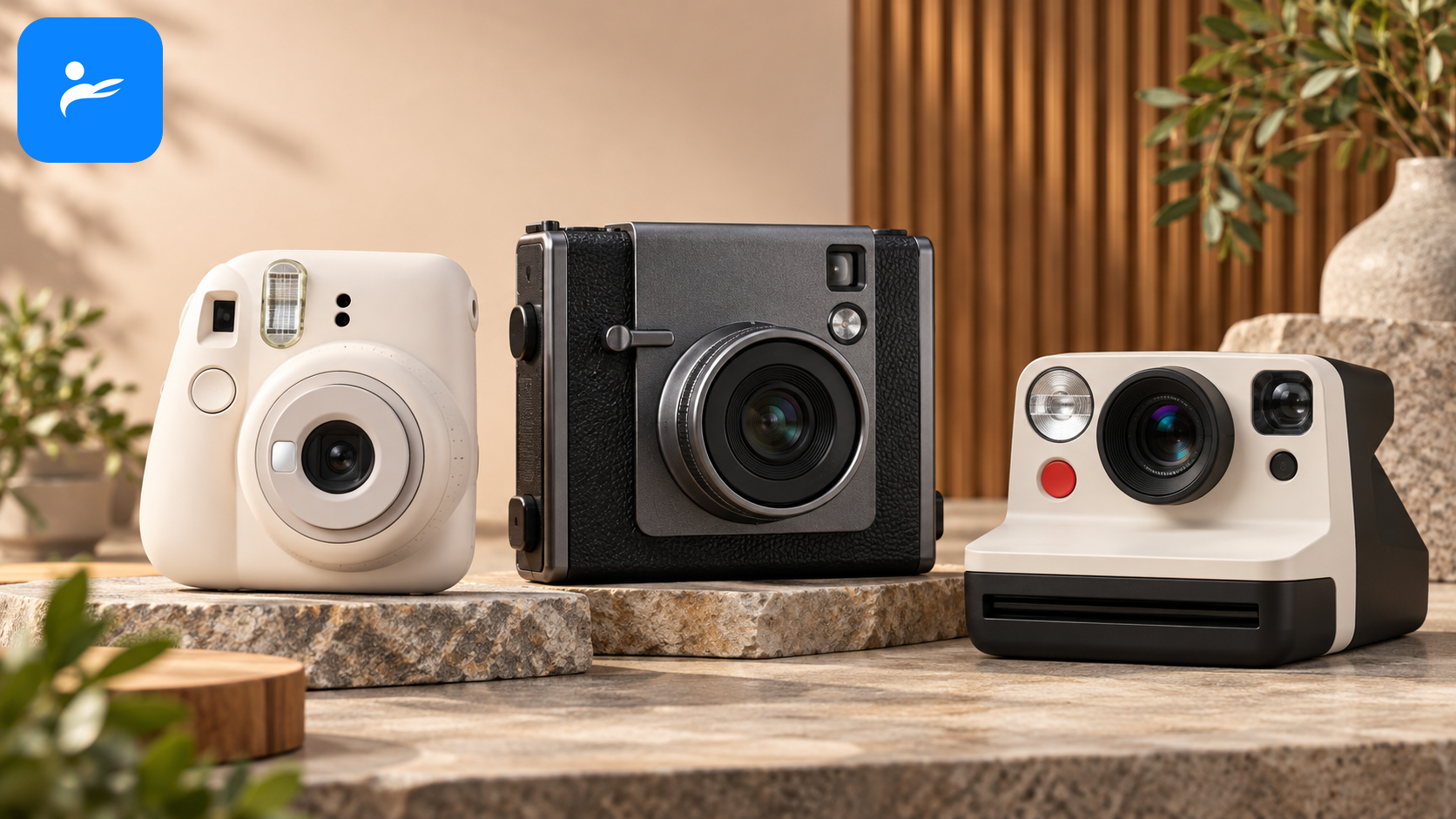 2026 年主流拍立得相機排成選購陣容,包含 instax mini 13、WIDE Evo 與 Polaroid Now G3