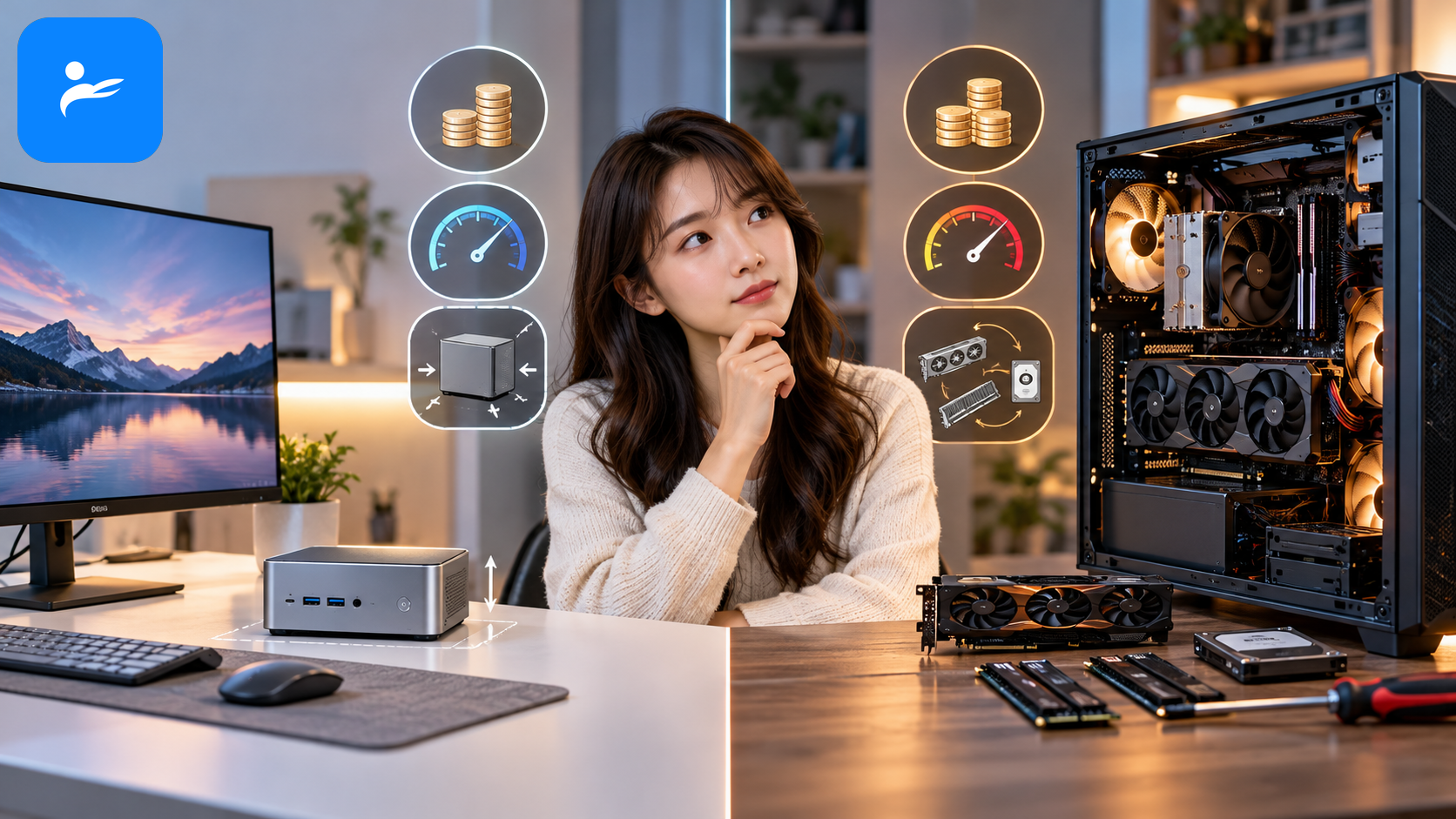 消費者在 Mini PC 與 DIY 塔式桌機之間比較價格、效能、空間和升級性