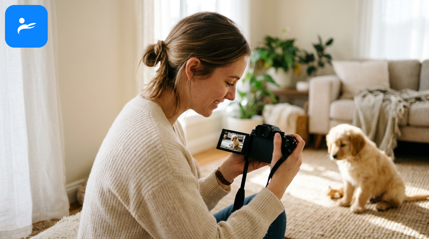 新手拿著 Canon EOS R50，以翻轉螢幕拍攝日常生活與寵物