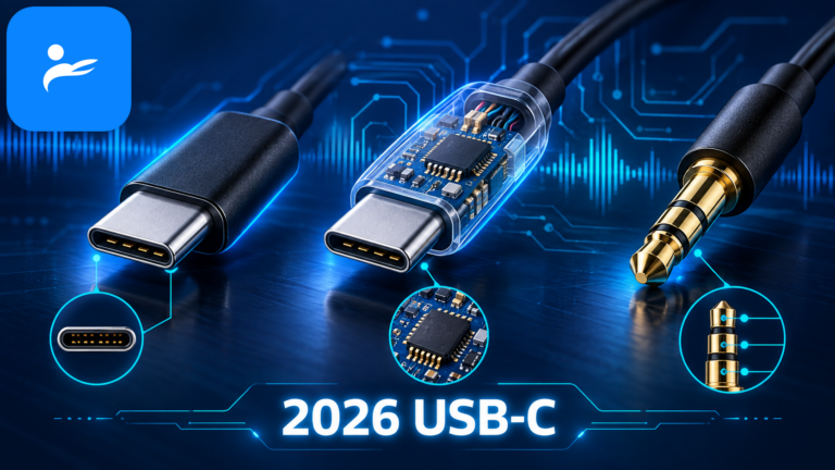 USB-C 耳機、內建 DAC 接頭與傳統 3.5mm 耳機插頭的結構比較圖