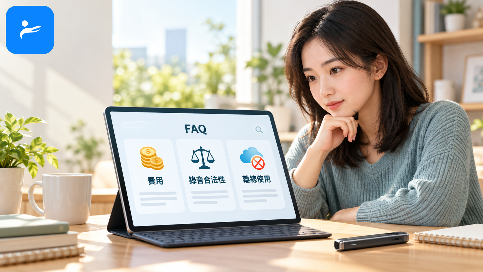 消費者查看 AI 錄音筆常見問題,包含費用、錄音合法性與離線使用