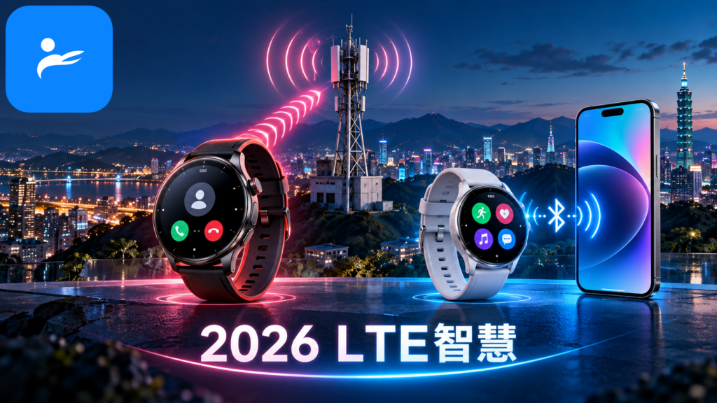 LTE 智慧手錶與藍牙智慧手錶的連線方式比較,畫面包含手錶、手機與基地台