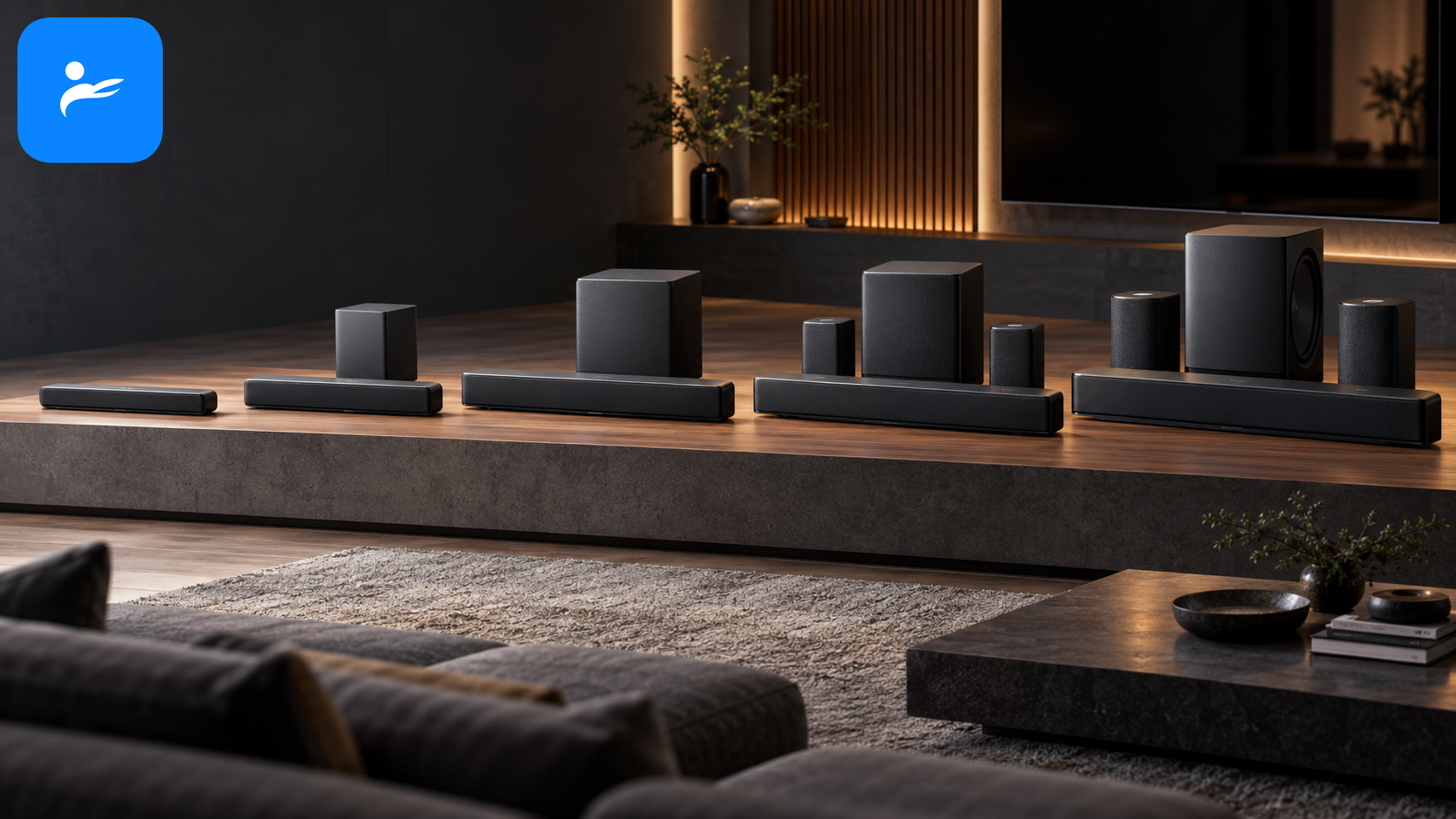 五款不同價位 Soundbar 排列比較,從入門單件式到旗艦後環繞家庭劇院套裝