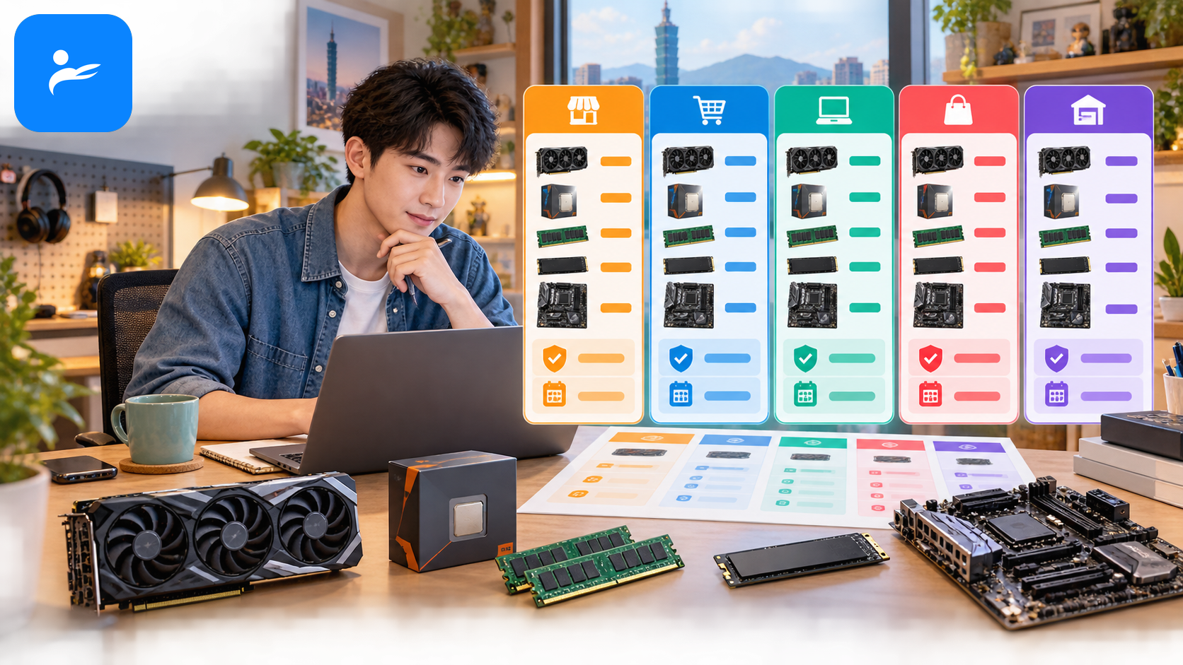 台灣消費者比較原價屋、PChome、momo、蝦皮與燦坤的電腦零件價格及保固