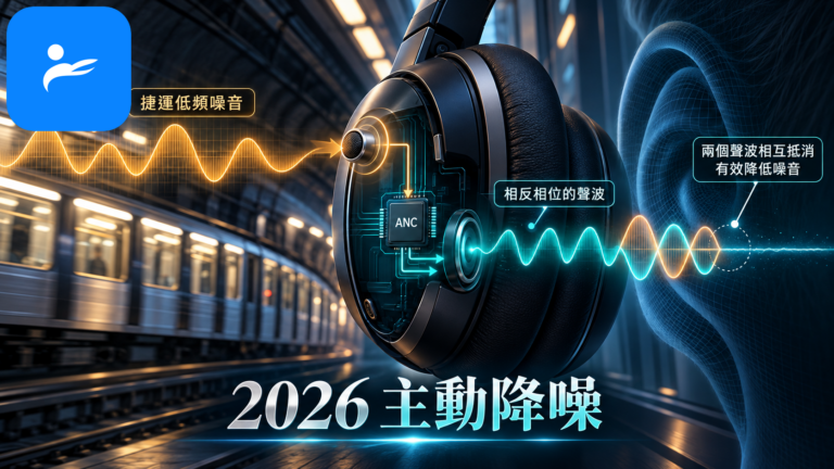 主動降噪耳機以麥克風偵測捷運低頻噪音並產生反向聲波的原理圖