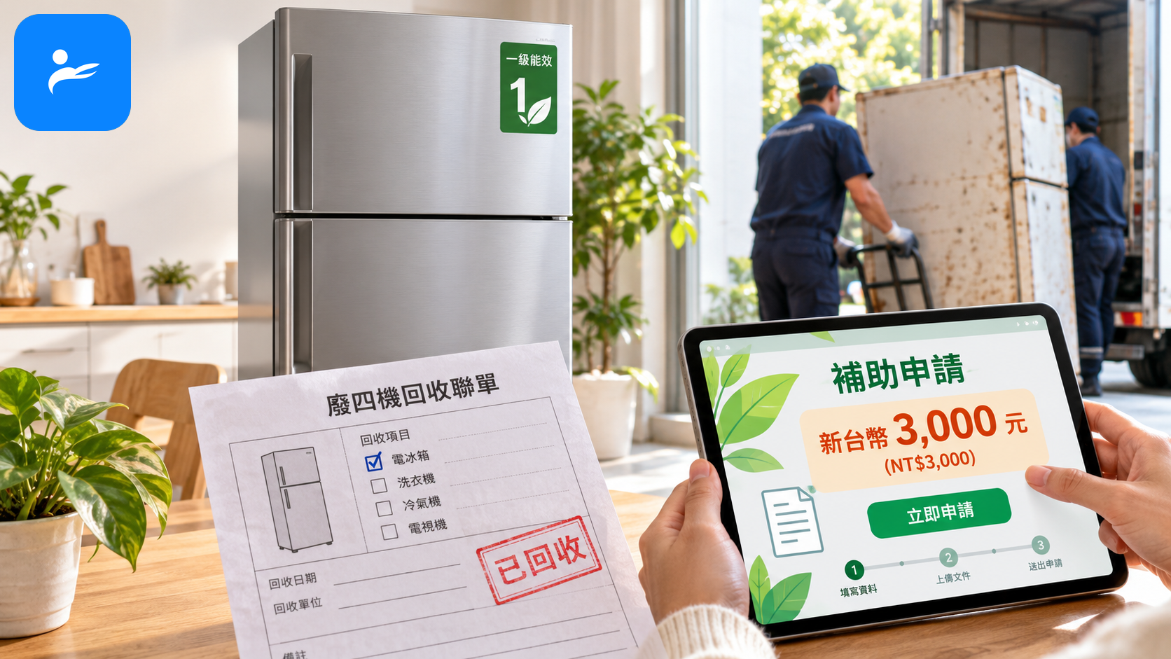 一級能效冰箱、舊冰箱回收聯單與新台幣三千元補助申請畫面