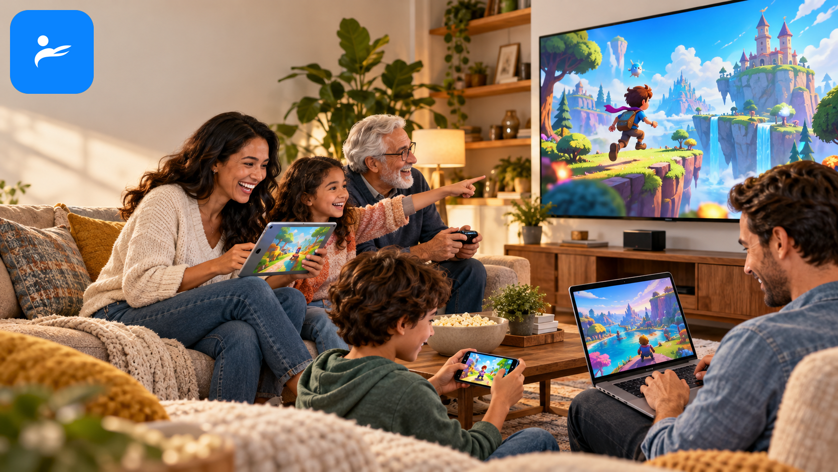 一家人使用 iPhone、iPad、Mac 與 Apple TV 遊玩無廣告的 Apple Arcade 遊戲