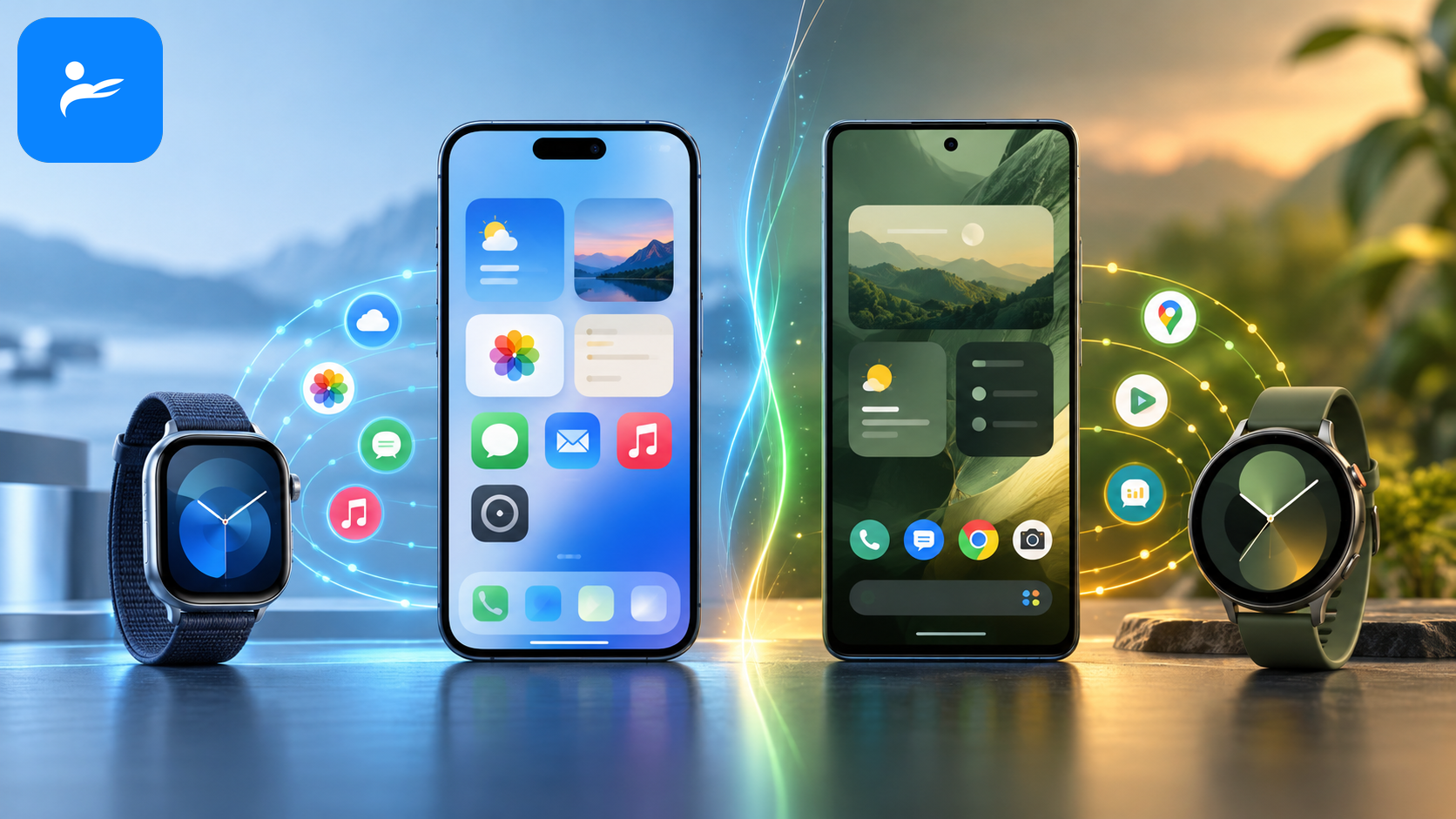 iPhone與Android手機分別連接不同品牌智慧手錶,呈現相容性與生態系差異