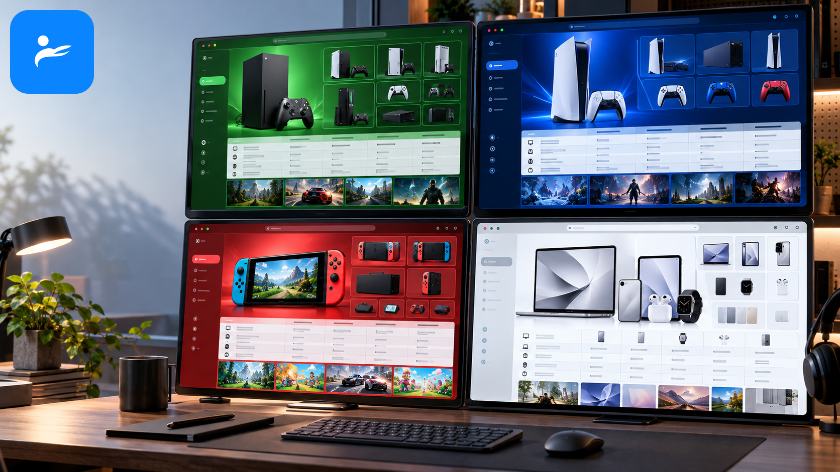 Xbox、PlayStation、Nintendo與Apple官方網站資料頁面整理畫面